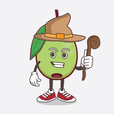 Olive Fruit çizgi film karakteri şapka ve asa takan bir cadının çizimi.