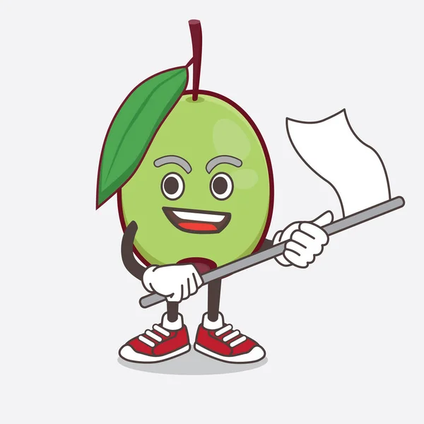 Illustration Olive Fruit Cartoon Mascot Character Waving Flag — Stock Vector