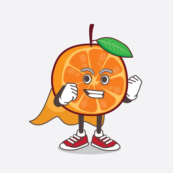 Une Illustration Personnage Mascotte Orange Fruit Déguisé Super Héros — Image vectorielle