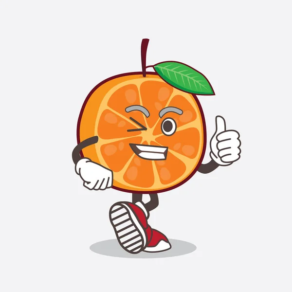 Une Illustration Personnage Mascotte Orange Fruit Qui Fait Geste Pouce — Image vectorielle