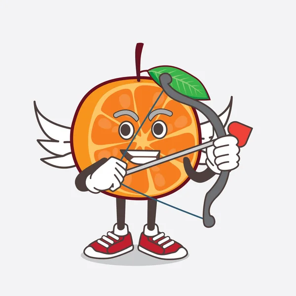 Une Illustration Personnage Mascotte Orange Fruit Dessin Animé Cupidon Avec — Image vectorielle