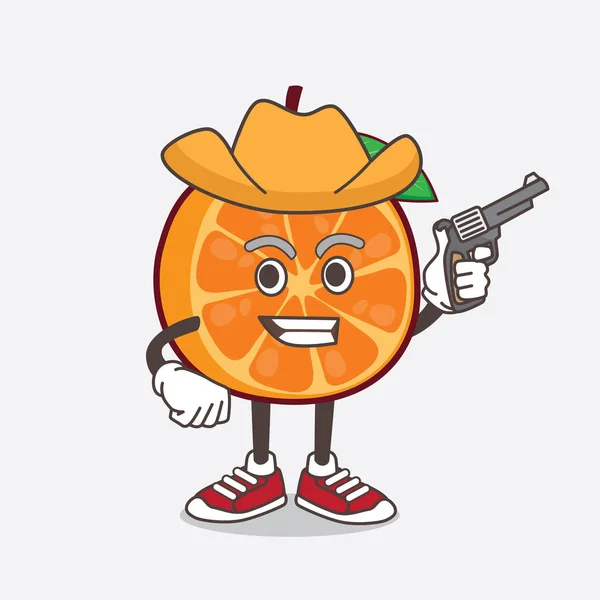 Illustration Orange Fruit Cartoon Mascot Character Holding Gun — Stock Vector