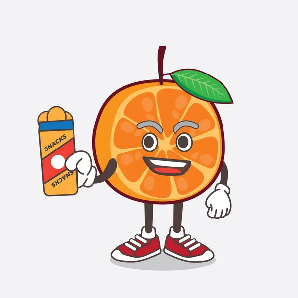 Une Illustration Personnage Mascotte Orange Fruit Dessin Animé Donnant Des — Image vectorielle