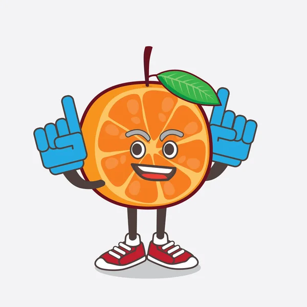 Une Illustration Personnage Mascotte Orange Fruit Dessin Animé Tenant Deux — Image vectorielle