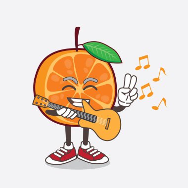 Gitar çalan Orange Fruit çizgi film maskotu karakterinin bir çizimi.
