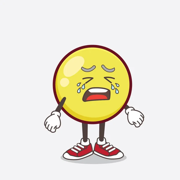 Illustration Yellow Ball Emoticon Cartoon Mascot Character Crying Expression — Stock Vector