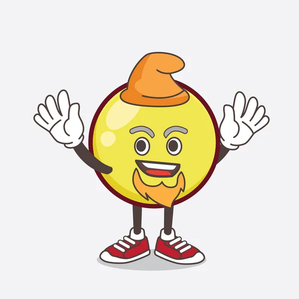Illustration Yellow Ball Emoticon Cartoon Mascot Character Dressed Elf Waving — Stock Vector