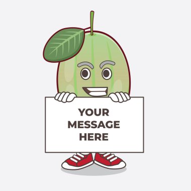 Ogeechee Lime karikatür maskot karakterinin bir çizimi. Komik yüzü bir panonun arkasında saklanıyor.