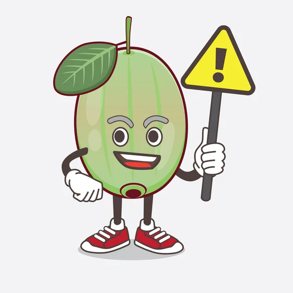 Illustration Ogeechee Lime Cartoon Mascot Character Rise Warning Sign — Stock Vector