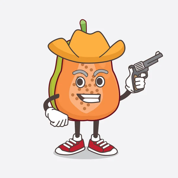 Illustration Papaya Fruit Cartoon Mascot Character Holding Gun — Stock Vector