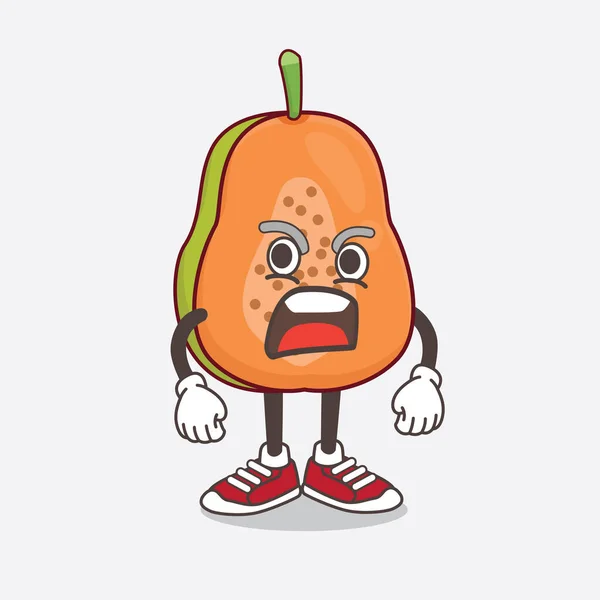 Illustration Papaya Fruit Cartoon Mascot Character Angry Face — Stock Vector