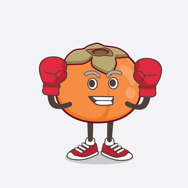 Иллюстрация Персонажа Мультяшного Талисмана Persimmon Fruit Спортивном Боксерском Стиле — стоковый вектор