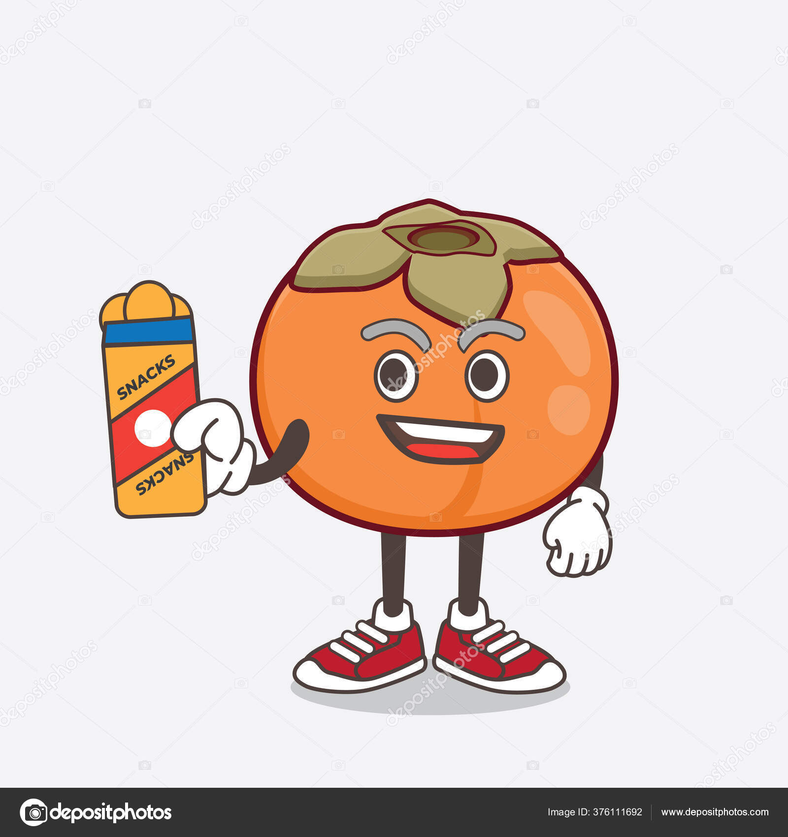 Sebuah Ilustrasi Karakter Maskot Kartun Buah Persimmon Memberikan