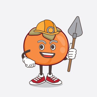 Persimmon Fruit çizgi film maskotu karakterinin havalı bir madenci olarak çizimi.