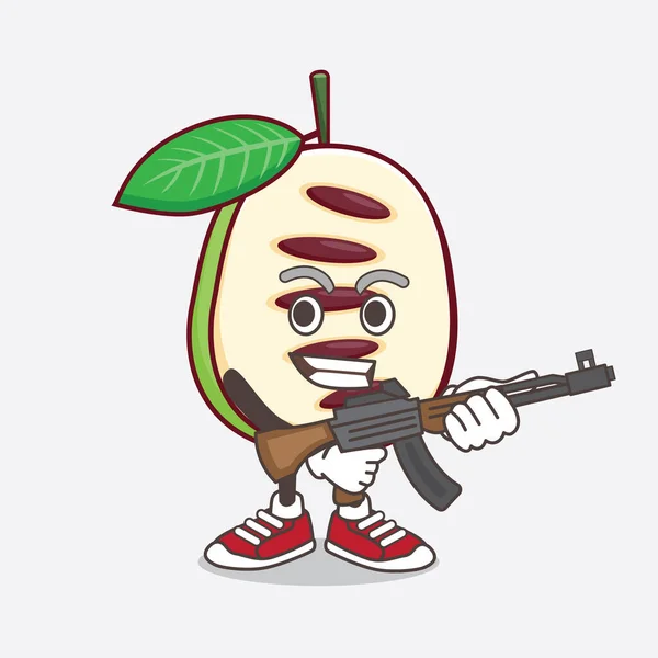 Une Illustration Personnage Mascotte Pawpaw Fruit Avec Mitrailleuse Assaut — Image vectorielle