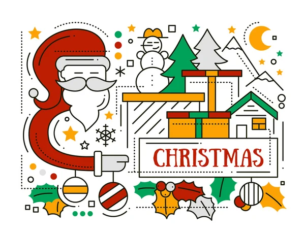 Feliz Natal - cartão de design de linha —  Vetores de Stock