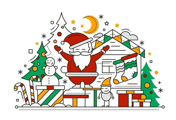 Frohe Weihnachten - line design card — Stockvektor
