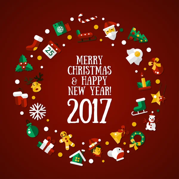 Neşeli Noel ve mutlu yeni yıl düz tasarım kart illistration