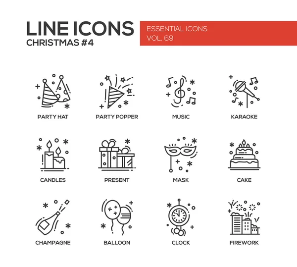 Navidad y Año Nuevo - conjunto de iconos de diseño de línea — Vector de stock