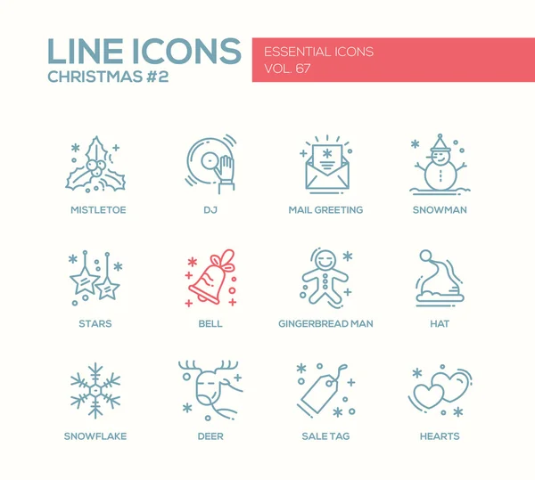 Navidad y Año Nuevo - conjunto de iconos de diseño de línea simple — Vector de stock