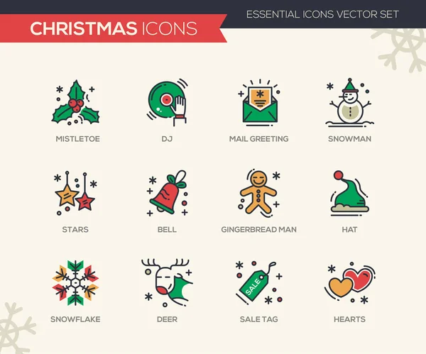 Noel ve yeni yıl - satırı tasarım Icons set — Stok Vektör