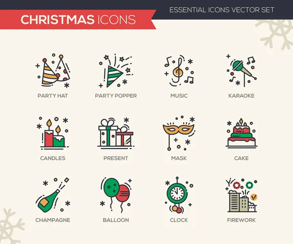 Noel ve yeni yıl - satırı tasarım Icons set — Stok Vektör