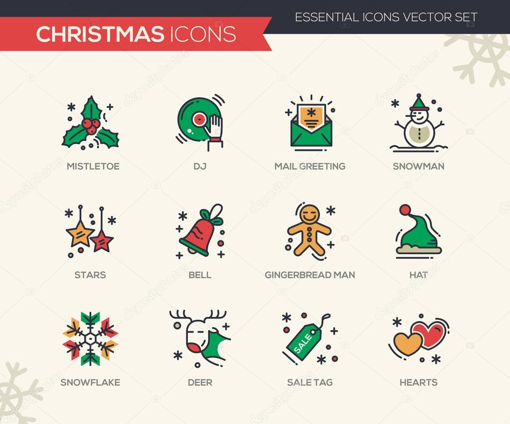 Christmas and New Year - line design icons set