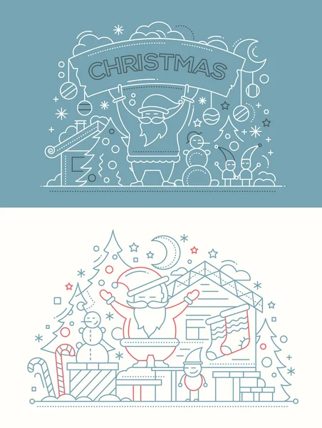 Frohe Weihnachten - line design cards — Stockvektor