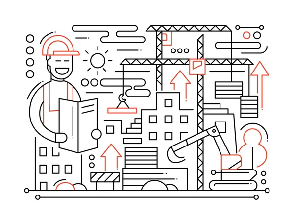 Byggarbetsplats - line design sammansättning — Stock vektor