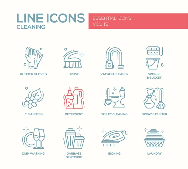 Limpieza - conjunto de iconos de diseño de línea — Vector de stock