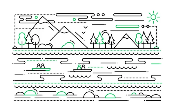 Turismo aquático - ilustração de design plano de linha — Vetor de Stock