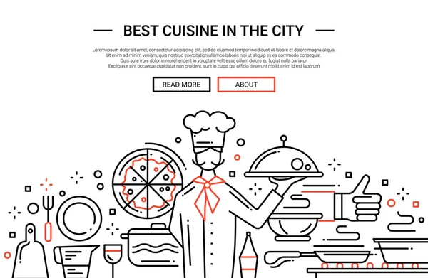 Mejor Cocina en la Ciudad - diseño de la línea banner del sitio web — Archivo Imágenes Vectoriales