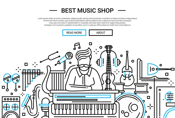 Best Music Shop - Modèle de bannière d'en-tête de site Web — Image vectorielle