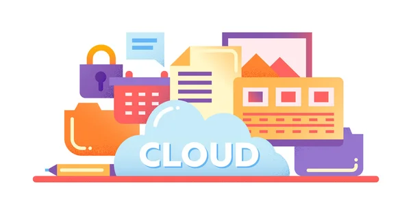 Tecnologia de armazenamento em nuvem - banner de site de design plano —  Vetores de Stock