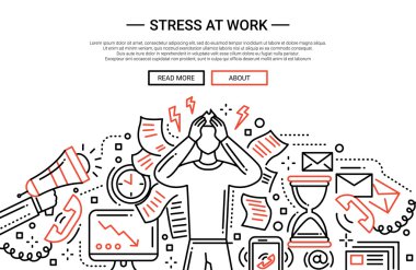 İş başında - çizgi düz Tasarım Web sitesi banner stres