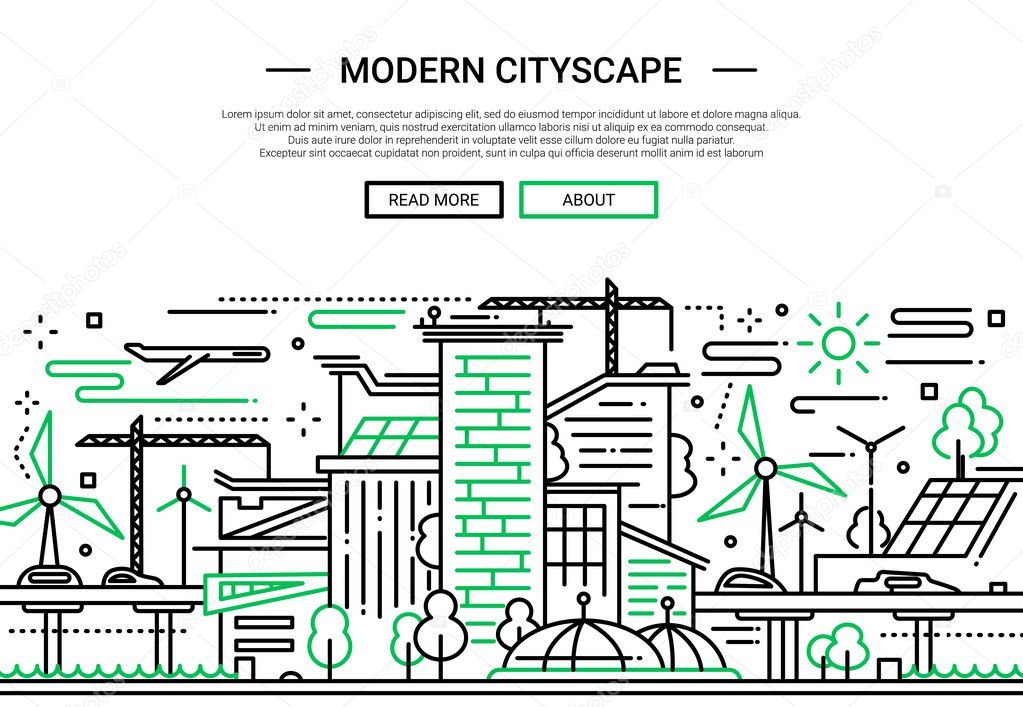 Modern Cityscape - line design website banner