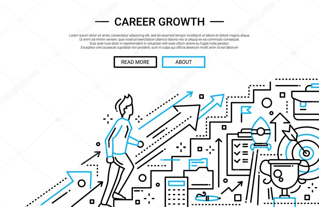 Career Growth line flat design website banner