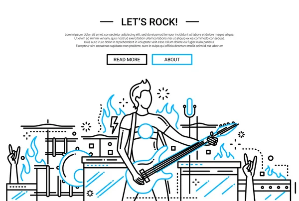 Lets rock - line design website banner — Stock Vector