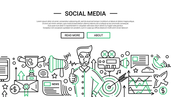 Соціальні медіа - банер веб-сайту лінійного дизайну Template — стоковий вектор