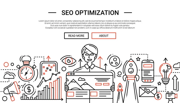 SEO Optimización - línea de diseño sitio web temlate — Archivo Imágenes Vectoriales