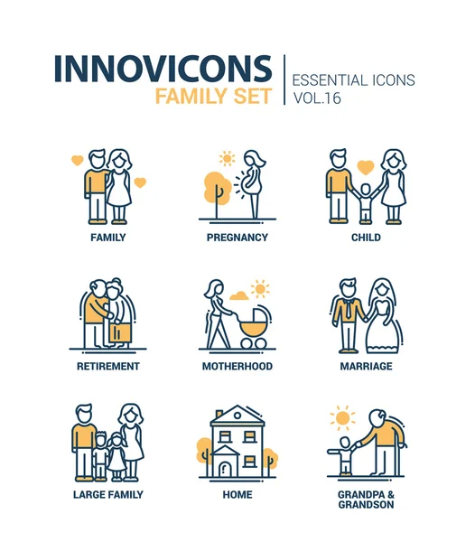 Familia - conjunto de iconos de diseño de línea — Vector de stock