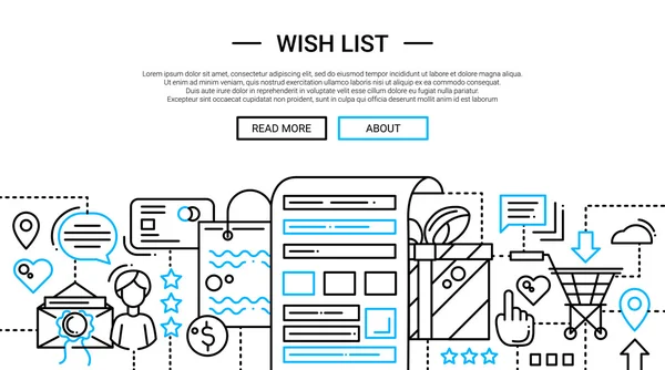 Lista de deseos - temlate del banner web de diseño de línea — Vector de stock