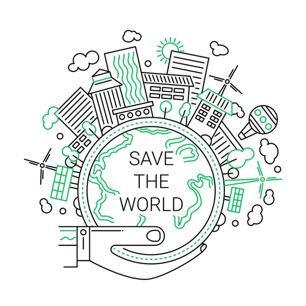 Σώσει τον κόσμο - Εικονογράφηση Σχεδιασμός γραμμή έννοια οικολογία — Διανυσματικό Αρχείο