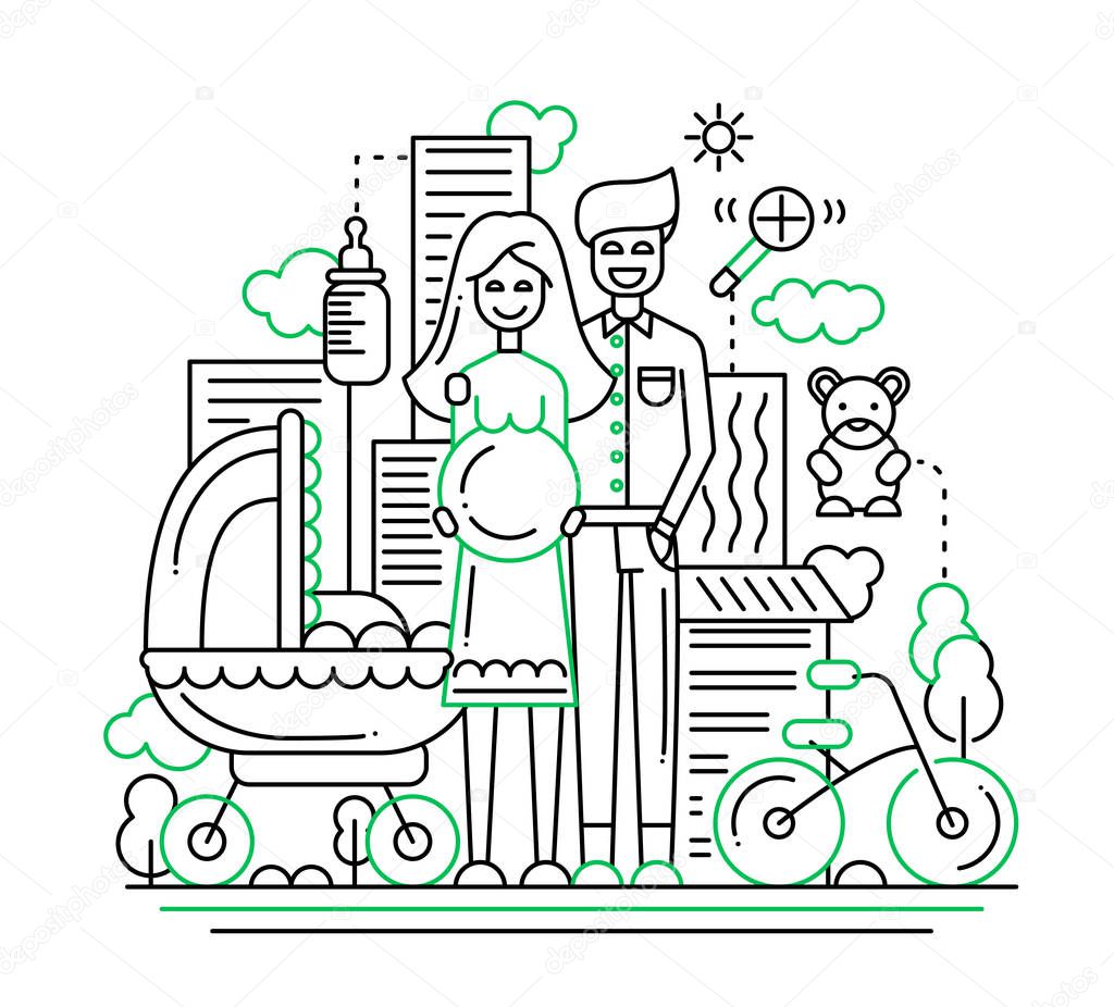 Happy family - line design illustration