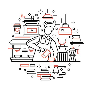 Erkek barista kahve - satırı tasarım kompozisyon