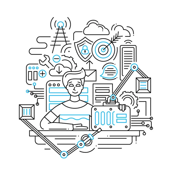 Estrategia de solución de problemas - ilustración del diseño de líneas — Vector de stock