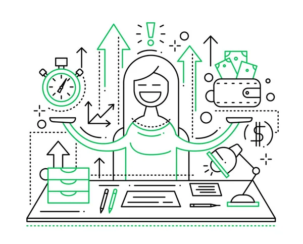 El tiempo es dinero - ilustración de diseño plano de línea — Vector de stock