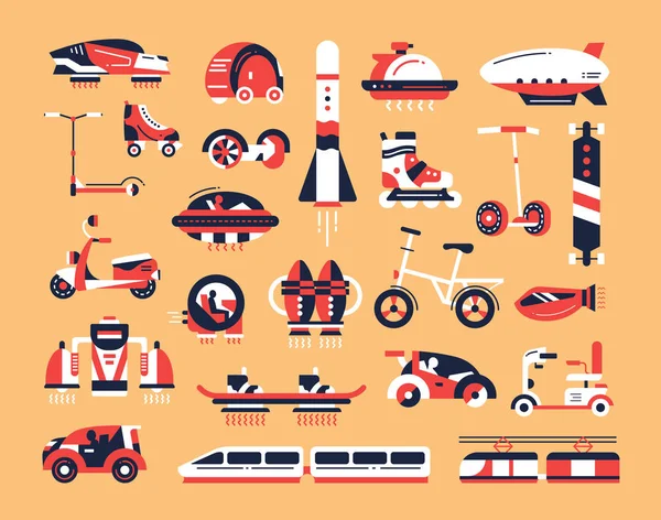 Transporte - conjunto de ícones de design plano —  Vetores de Stock