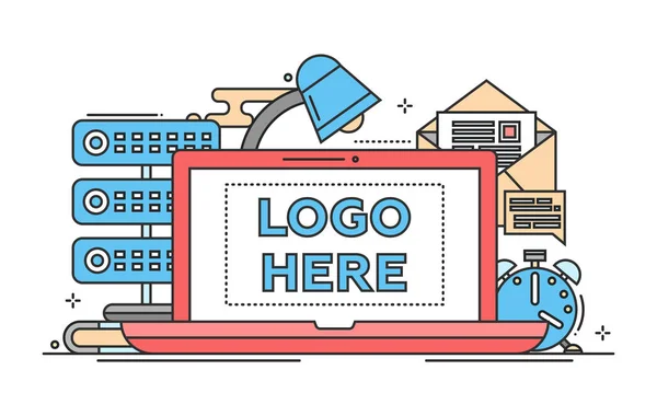 Lugar de trabajo - ilustración de diseño plano con espacio de copia para Logo — Archivo Imágenes Vectoriales