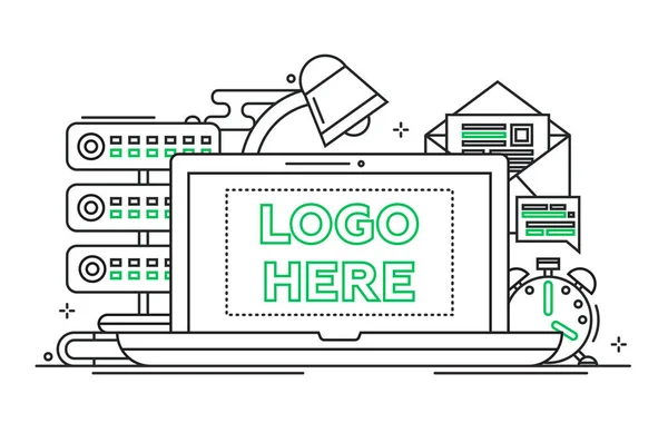 Local de trabalho - ilustração de design de linha com copyspace para logotipo —  Vetores de Stock